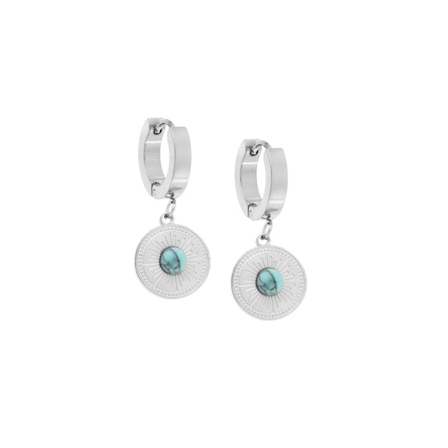 Σκουλαρίκια Γυναικεία SENZA κρεμαστά με τυρκουάζ πέτρα από Ατσάλι - SSD5146STQ