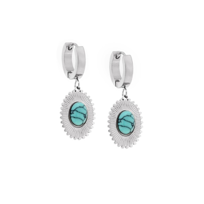 Σκουλαρίκια Γυναικεία SENZA κρεμαστά με τυρκουάζ πέτρα από Ατσάλι - SSD5147SR