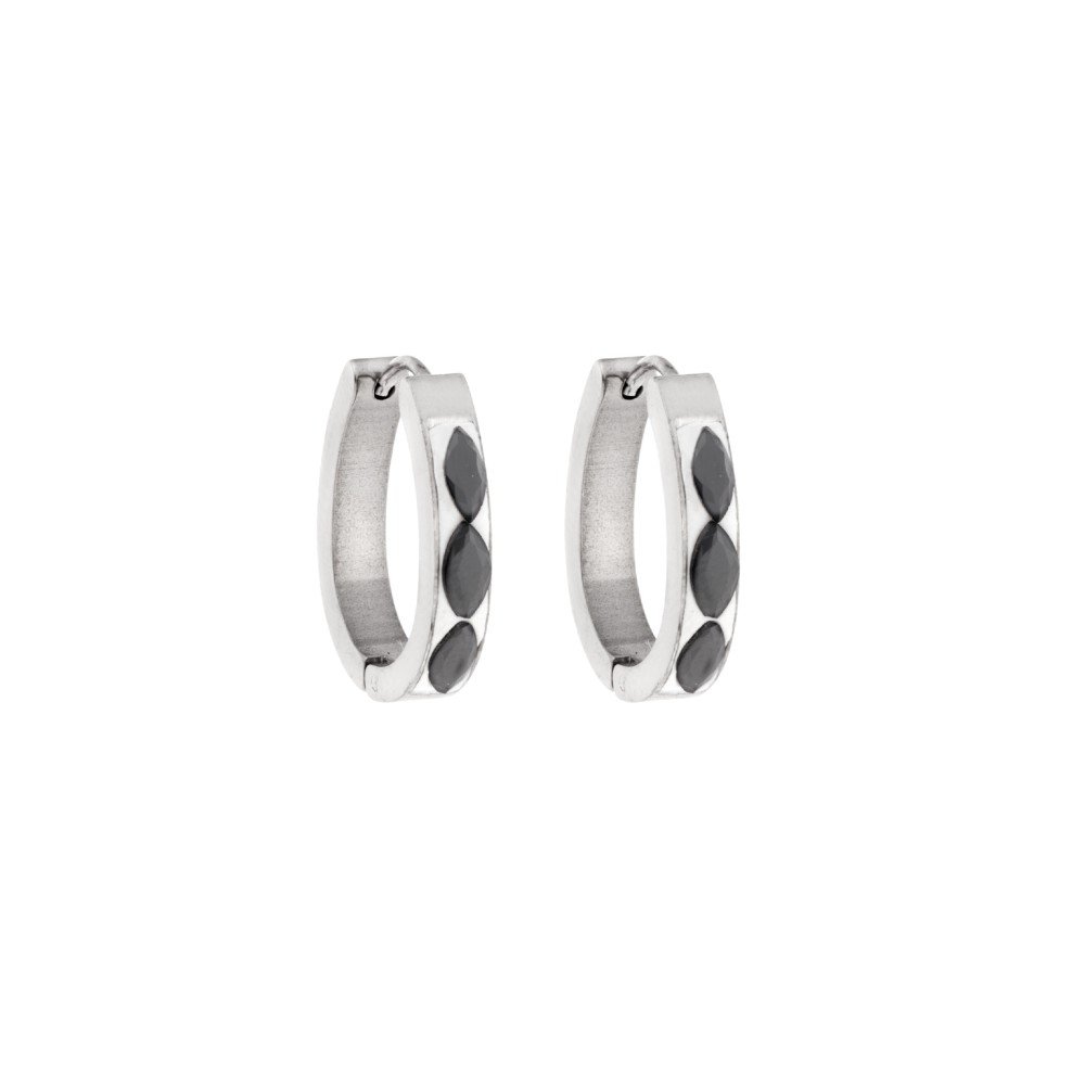 Σκουλαρίκια Γυναικεία SENZA κρίκοι με ασπρόμαυρο σχέδιο από Ατσάλι - SSD5150SR