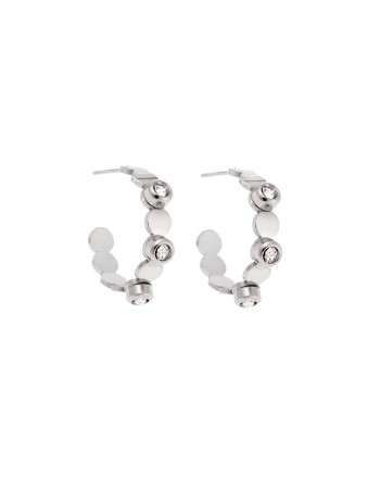 Σκουλαρίκια Γυναικεία SENZA κρίκοι με λευκές πέτρες από Ατσάλι - SSD5157SR
