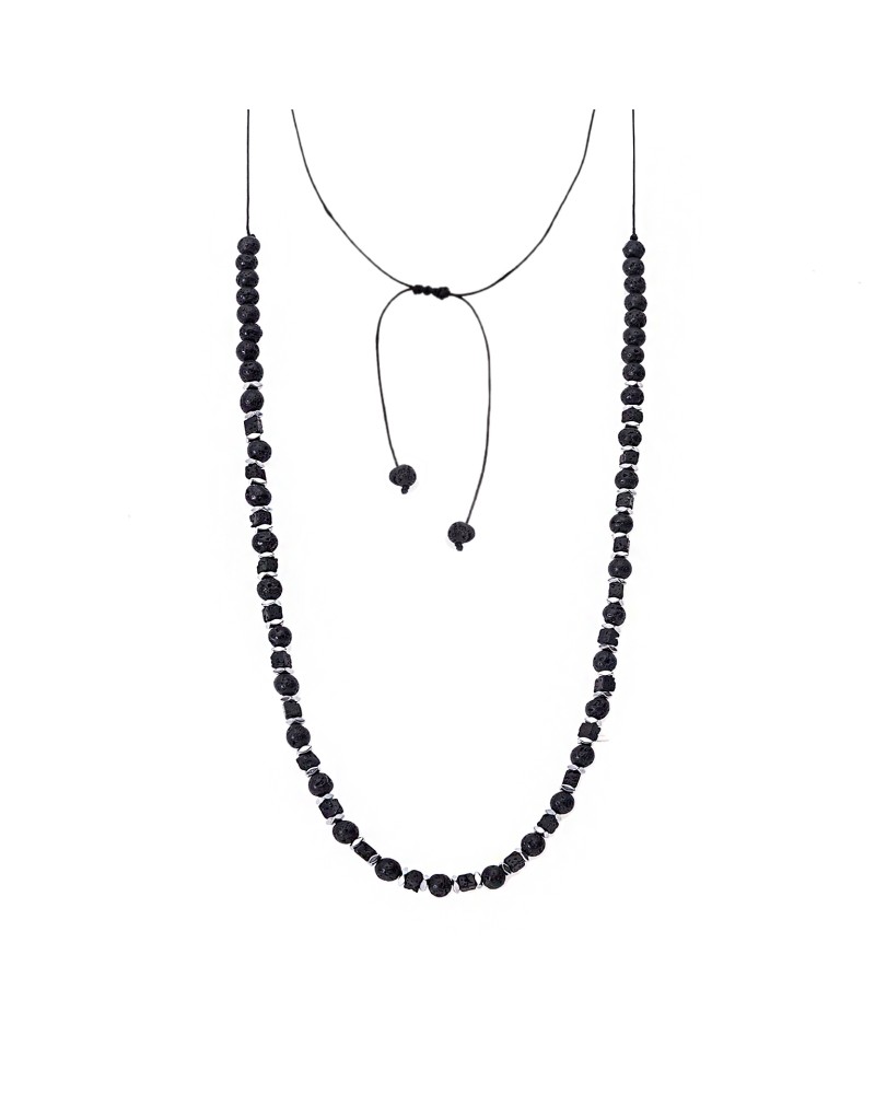 Κολιέ-Ροζάριο Unisex Senza Hematite & Lava Stones - SSD5189