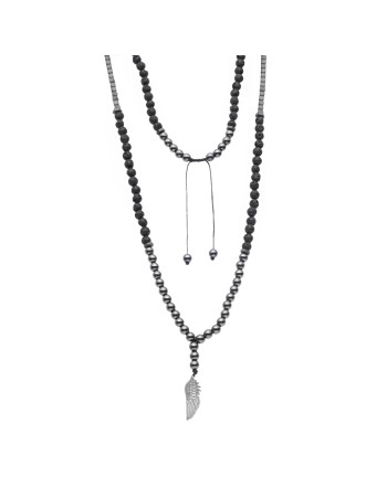 Κολιέ-Ροζάριο Unisex Senza Hematite & Lava Stones with Steel - SSD5190-1