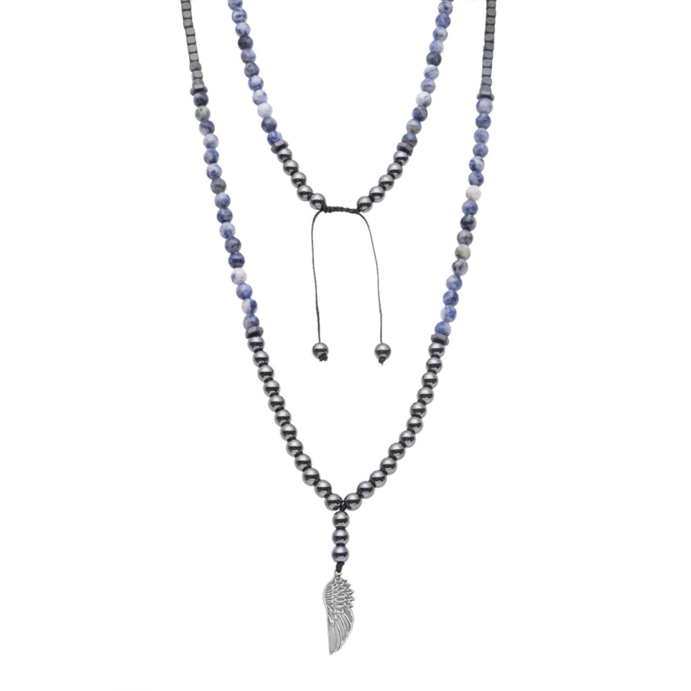 Κολιέ-Ροζάριο Unisex Senza Hematite & Sodalite Stones with Steel - SSD5190-2
