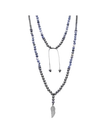 Κολιέ-Ροζάριο Unisex Senza Hematite & Sodalite Stones with Steel - SSD5190-2