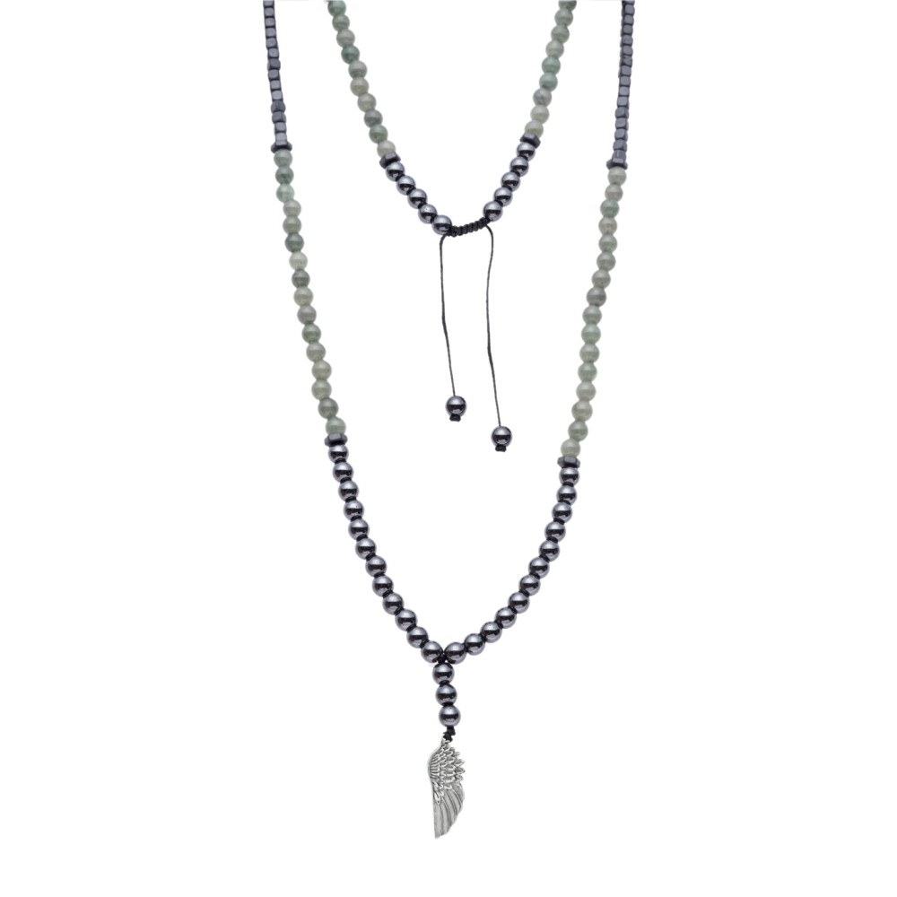 Κολιέ-Ροζάριο Unisex Senza Hematite & Aventurine Stones with Steel - SSD5190-3