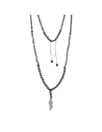 Κολιέ-Ροζάριο Unisex Senza Hematite & Aventurine Stones with Steel - SSD5190-3