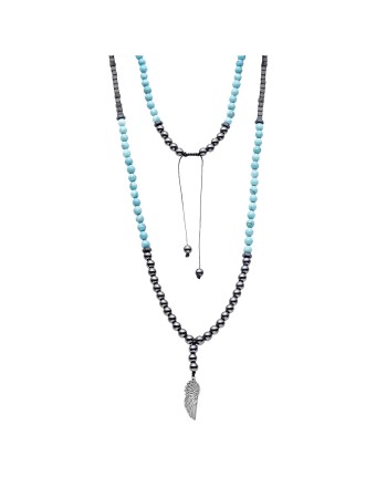 Κολιέ-Ροζάριο Unisex Senza Hematite & Turquoise Stones with Steel - SSD5190-4