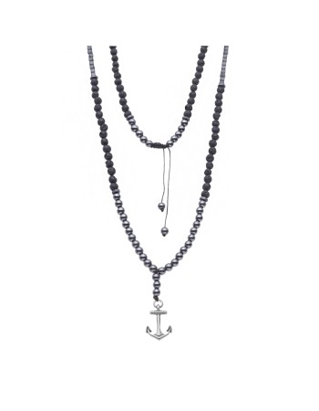 Κολιέ-Ροζάριο Unisex Senza Hematite & Lava Stones with Steel - SSD5191-1