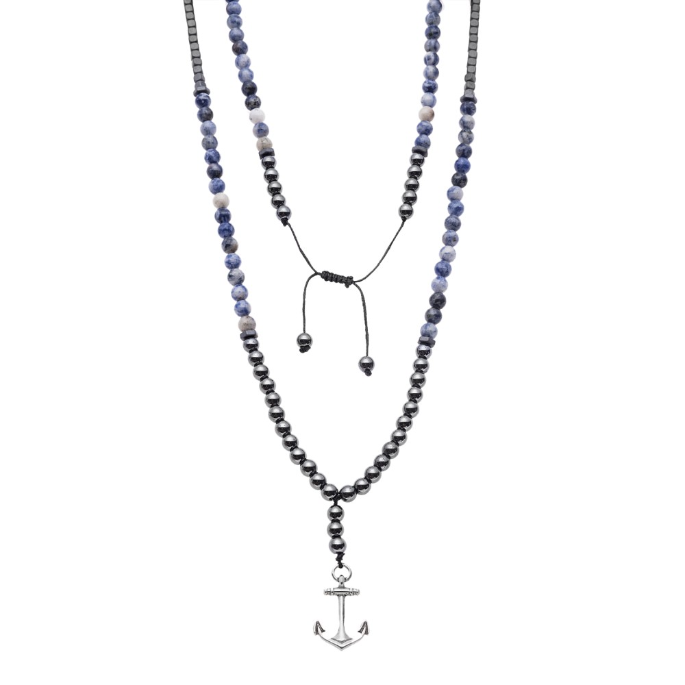 Κολιέ-Ροζάριο Unisex Senza Hematite & Sodalite Stones with Steel - SSD5191-2
