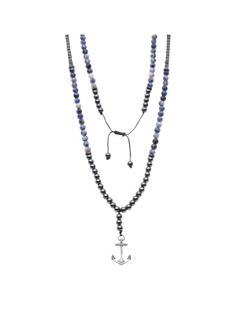 Κολιέ-Ροζάριο Unisex Senza Hematite & Sodalite Stones with Steel - SSD5191-2