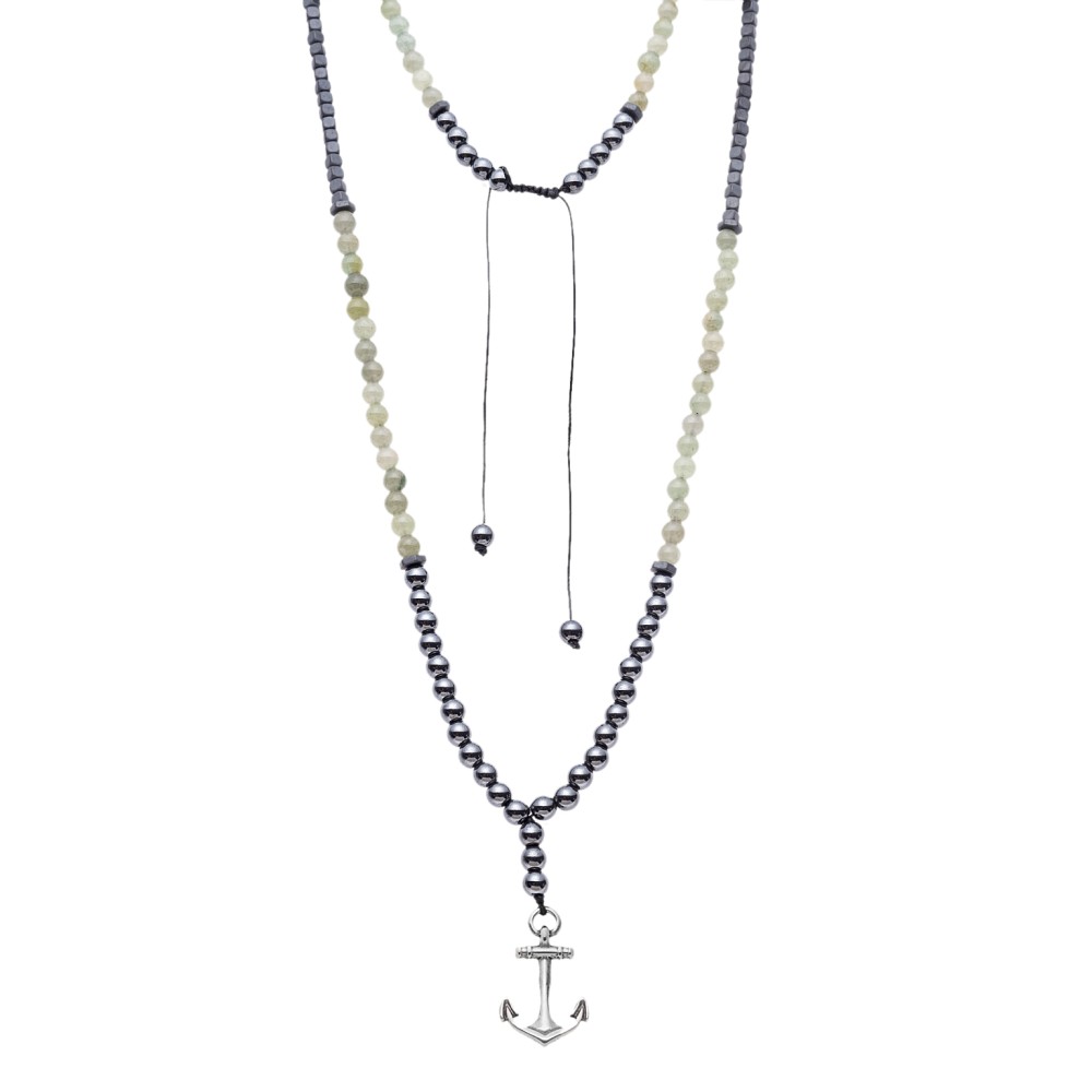 Κολιέ-Ροζάριο Unisex Senza Hematite & Aventurine Stones with Steel - SSD5191-4