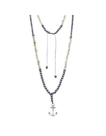 Κολιέ-Ροζάριο Unisex Senza Hematite & Aventurine Stones with Steel - SSD5191-4