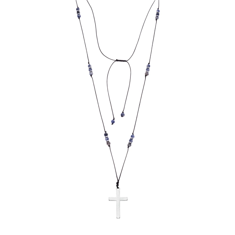 Κολιέ Unisex Senza Hematite & Sodalite Stones with Steel Cross - SSD5192BL