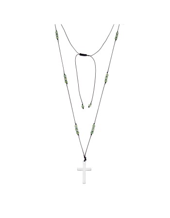 Κολιέ Unisex Senza Hematite & Aventurine Stones with Steel Cross - SSD5192GN