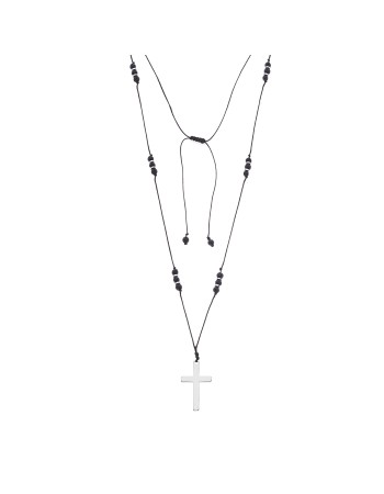 Κολιέ Unisex Senza Hematite & Lava Stones with Steel Cross - SSD5192LV