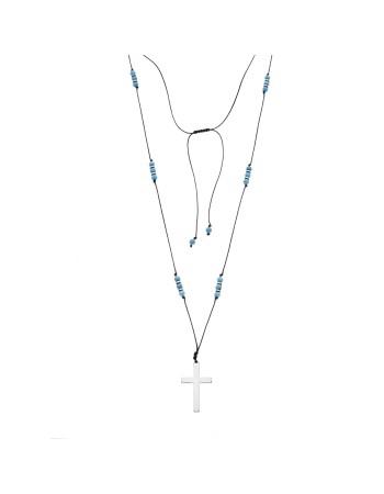 Κολιέ Unisex Senza Hematite & Turquoise Stones with Steel Cross - SSD5192TQ