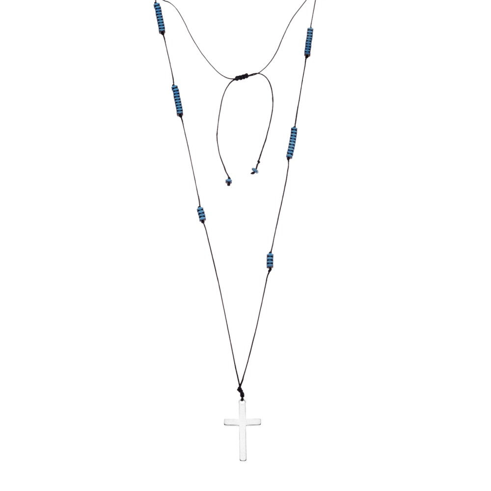 Κολιέ-Ροζάριο Unisex Senza Hematite Stones with Steel Cross - SSD5193BL