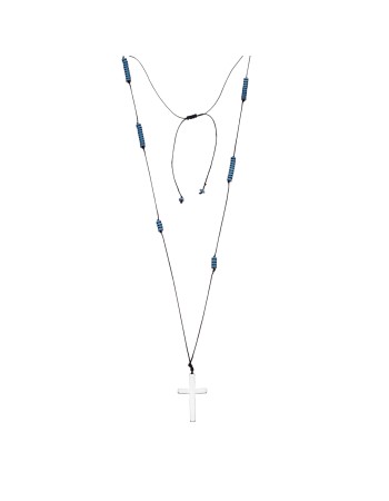 Κολιέ-Ροζάριο Unisex Senza Hematite Stones with Steel Cross - SSD5193BL