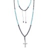 Κολιέ-Ροζάριο Unisex Senza Hematite & Turquoise Stones with Steel Cross - SSD5194-4