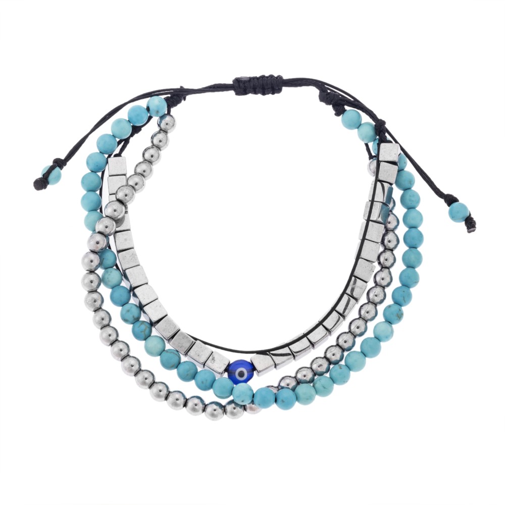 Βραχιόλι Unisex Senza Hematite & Turquoise Stones - SSD5195TQ