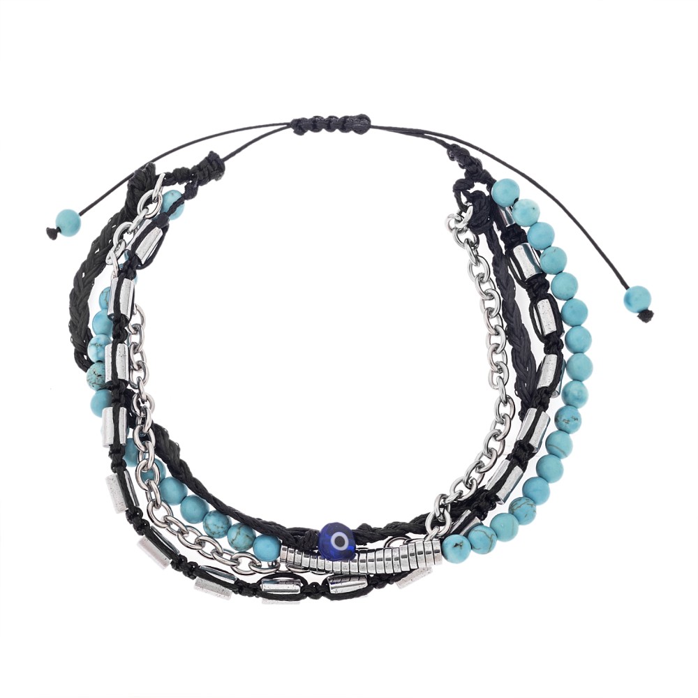 Βραχιόλι Unisex Senza Hematite& Turquoise  Stones with Steel - SSD5196TQ