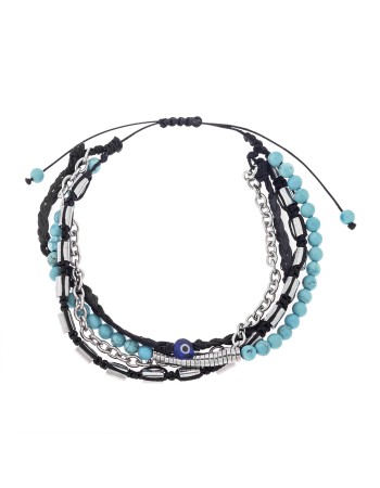 Βραχιόλι Unisex Senza Hematite& Turquoise  Stones with Steel - SSD5196TQ
