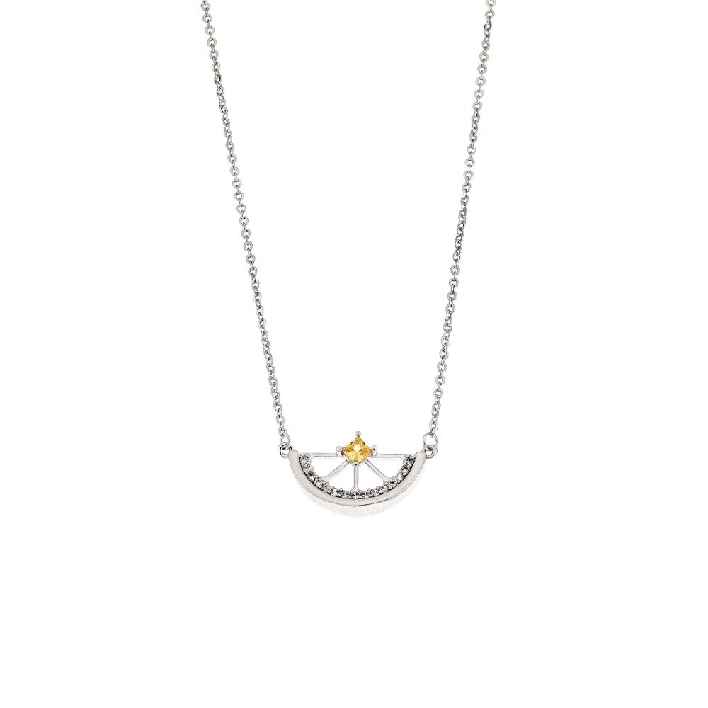 Κολιέ Senza Stainless Steel, Ημικύκλιο με κίτρινη πέτρα - SSD5253SR