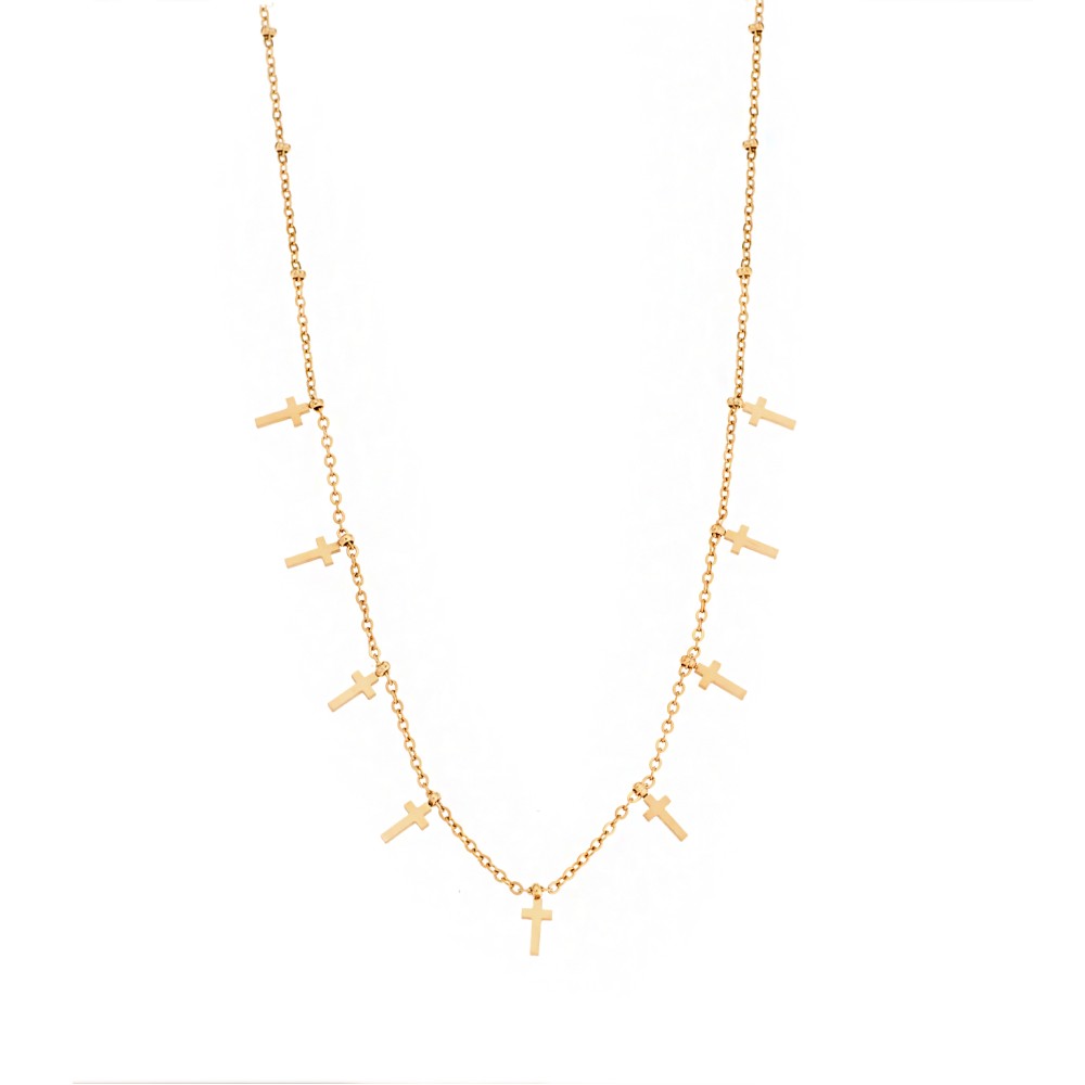 Κολιέ Senza Gold Plated Stainless Steel, Με κρεμαστά Σταυρουδάκια - SSD5292GD