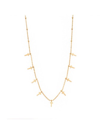 Κολιέ Senza Gold Plated Stainless Steel, Με κρεμαστά Σταυρουδάκια - SSD5292GD