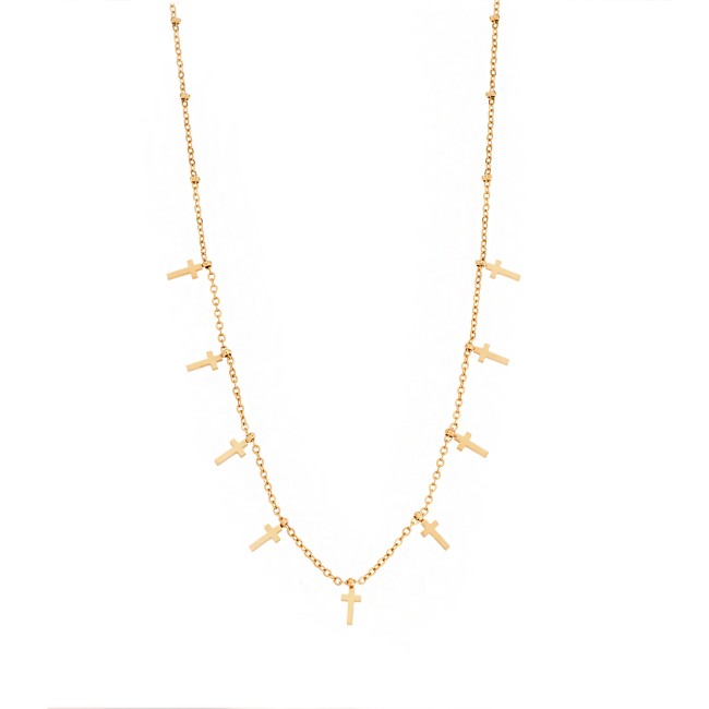 Κολιέ Senza Gold Plated Stainless Steel, Με κρεμαστά Σταυρουδάκια - SSD5292GD