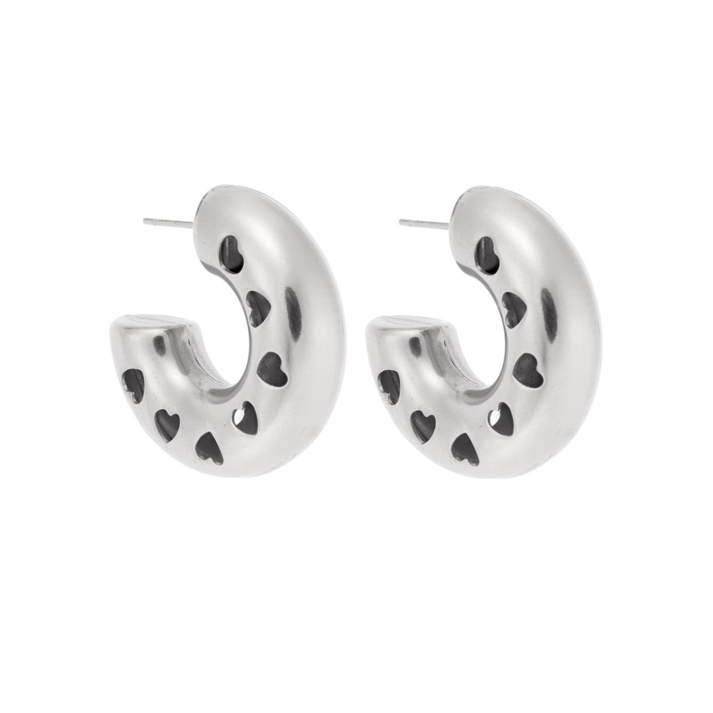 Σκουλαρίκια Γυναικεία SENZA κρίκοι με καρδιές από Ατσάλι - SSD5306SR