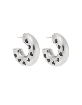 Σκουλαρίκια Γυναικεία SENZA κρίκοι με καρδιές από Ατσάλι - SSD5306SR