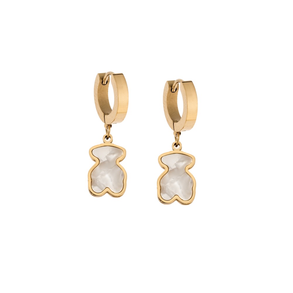 Σκουλαρίκια Γυναικεία SENZA κρίκοι από επιχρυσωμένο Ατσάλι με λευκό αρκουδάκι - SSD5311GWH