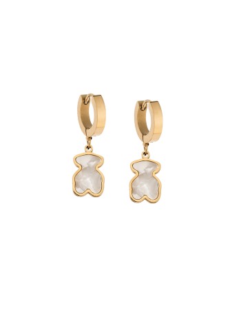 Σκουλαρίκια Γυναικεία SENZA κρίκοι από επιχρυσωμένο Ατσάλι με λευκό αρκουδάκι - SSD5311GWH