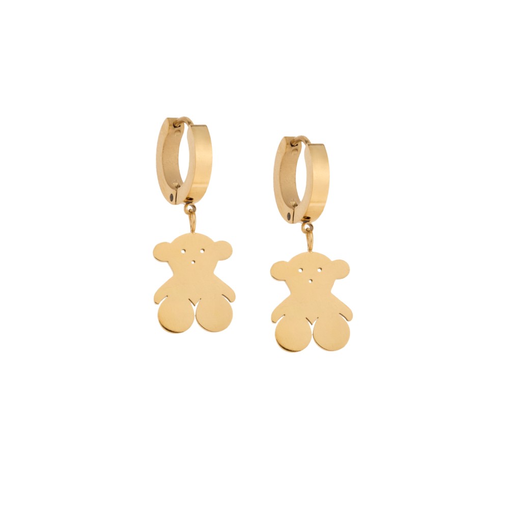 Σκουλαρίκια Γυναικεία SENZA κρίκοι από επιχρυσωμένο Ατσάλι με αρκουδάκι - SSD5313GD