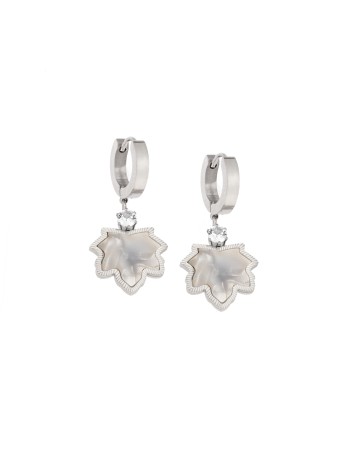 Σκουλαρίκια Γυναικεία SENZA κρίκοι από Ατσάλι με λευκό φύλλο - SSD5316SWH