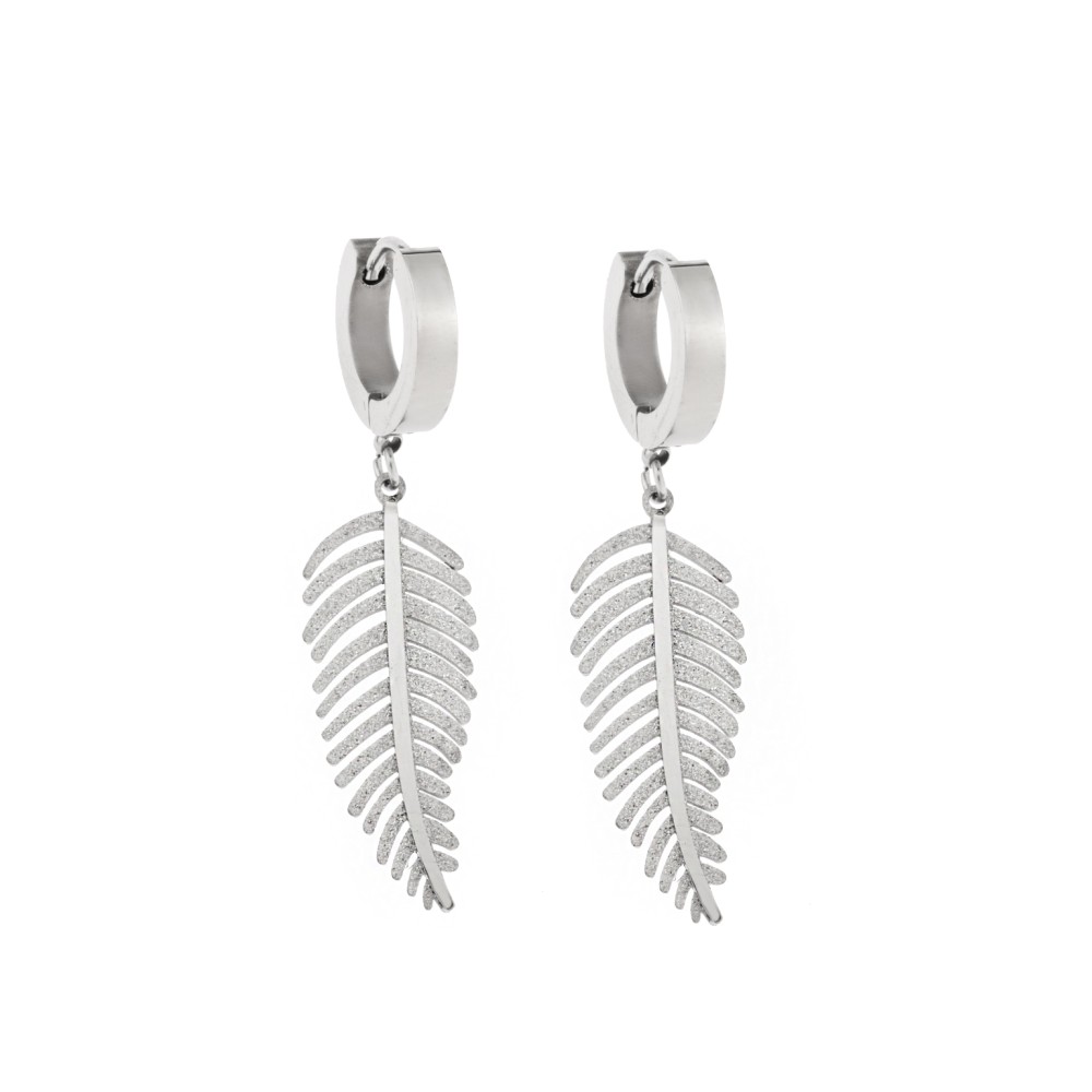 Σκουλαρίκια Γυναικεία SENZA κρίκοι από Ατσάλι με φύλλο - SSD5317SR