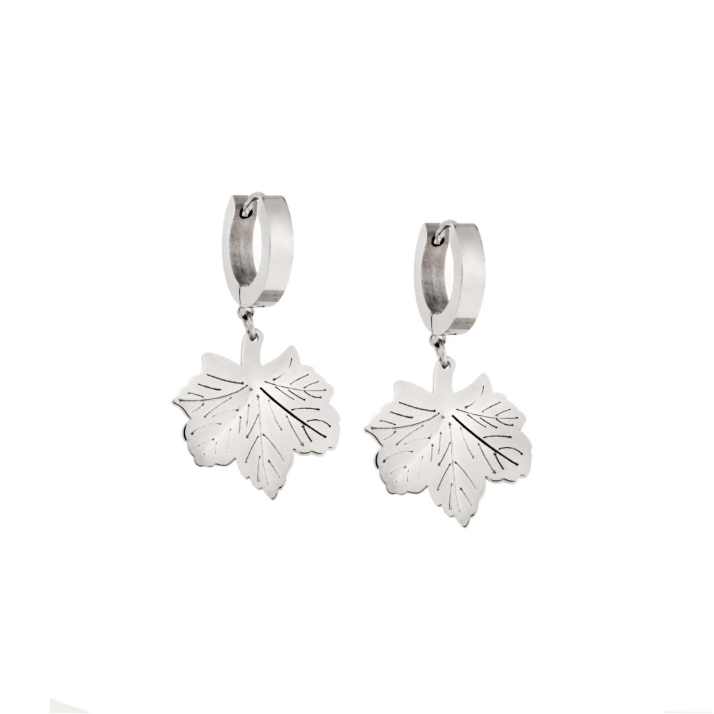 Σκουλαρίκια Γυναικεία SENZA κρίκοι από Ατσάλι με φύλλο - SSD5319SR