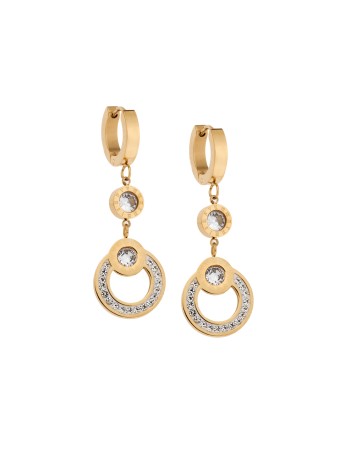 Σκουλαρίκια Γυναικεία SENZA κρίκοι από επιχρυσωμένο Ατσάλι, κύκλος με λευκές πέτρες - SSD5347GD