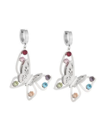 Σκουλαρίκια Γυναικεία SENZA κρίκοι από Ατσάλι, διπλή πεταλούδα με πολύχρωμες πέτρες - SSD5350SMU