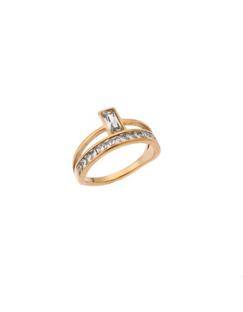 Δαχτυλίδι Senza Gold Plated Steel, με λευκές πέτρες - SSD5357GD