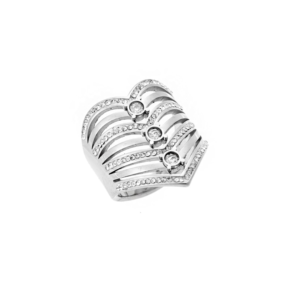 Δαχτυλίδι Senza Steel, φαρδύ με λευκές πέτρες - SSD5363SR