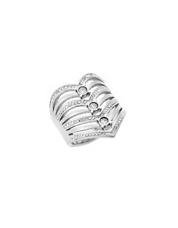 Δαχτυλίδι Senza Steel, φαρδύ με λευκές πέτρες - SSD5363SR