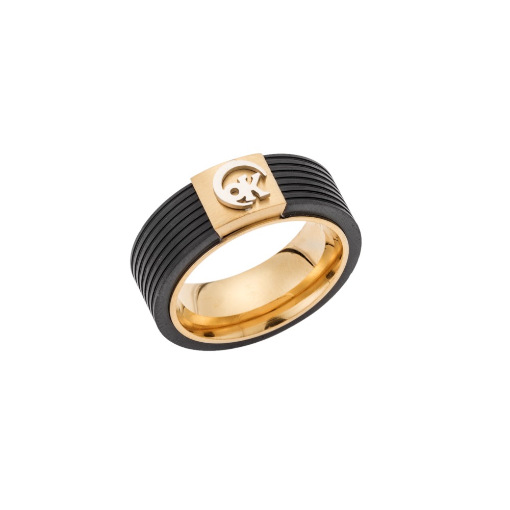 Δαχτυλίδι Senza Gold Plated Steel, φαρδυά δίχρωμη βέρα - SSD5365GBK