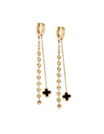 Σκουλαρίκια Γυναικεία SENZA Gold Plated Steel, με μαύρες πέτρες - SSD5395GBK