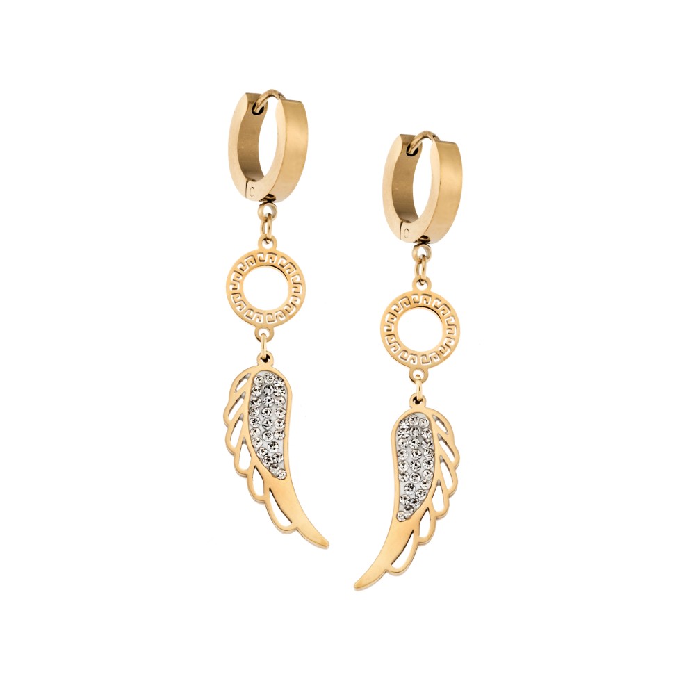 Σκουλαρίκια Γυναικεία SENZA Gold Plated Steel, Κρίκος με Φτερό - SSD5401GD