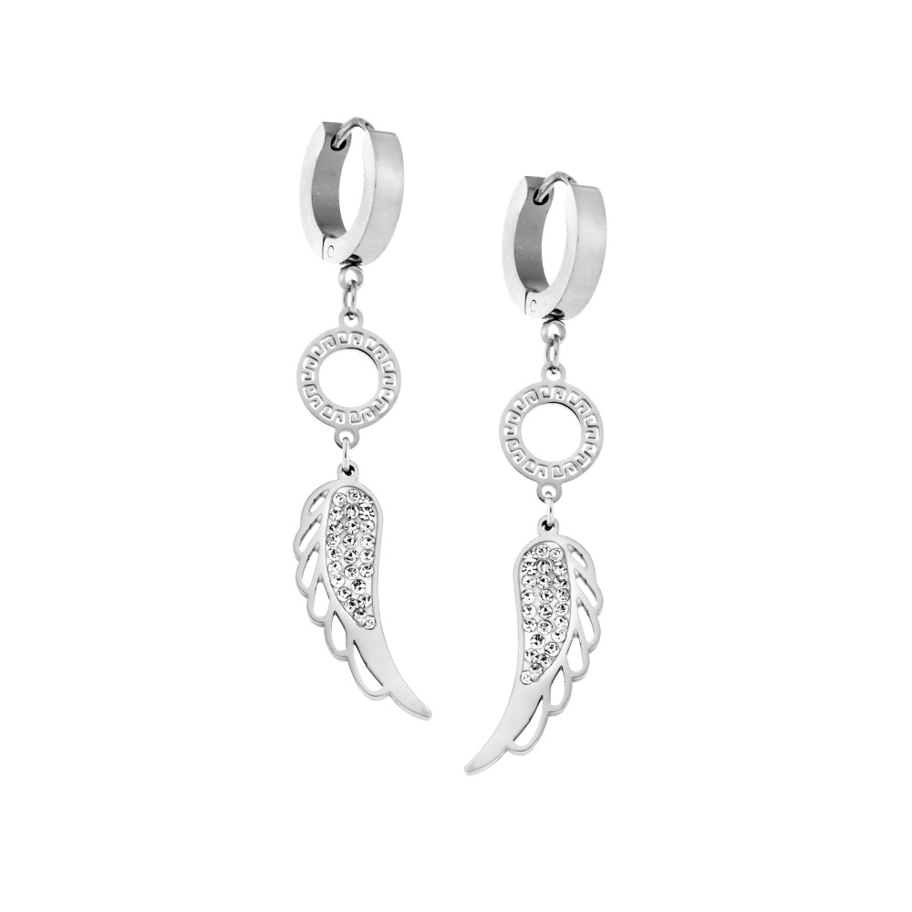 Σκουλαρίκια Γυναικεία SENZA Από Ατσάλι, Κρίκος με Φτερό - SSD5401SR