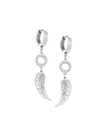 Σκουλαρίκια Γυναικεία SENZA Από Ατσάλι, Κρίκος με Φτερό - SSD5401SR