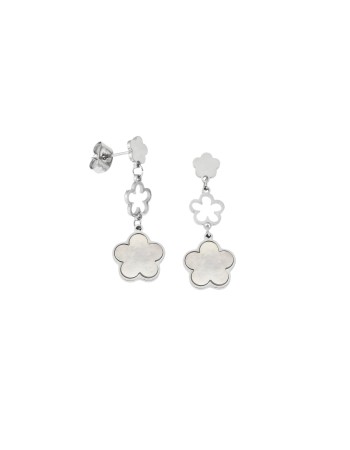 Σκουλαρίκια Γυναικεία SENZA Από Ατσάλι, Λουλούδι με Λευκό Φίλντισι - SSD5408SR