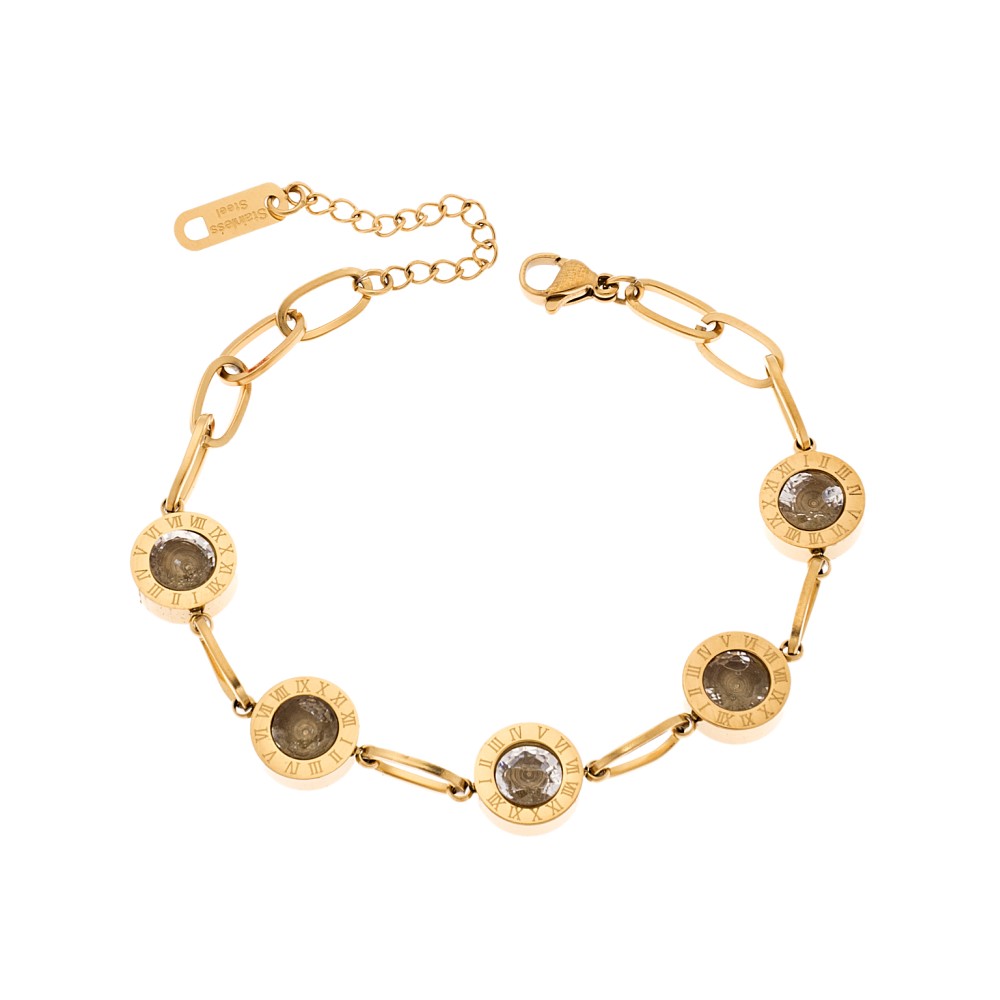 Βραχιόλι Senza Gold Plated Steel, αλυσιδωτό με λευκές πέτρες - SSD5413GD